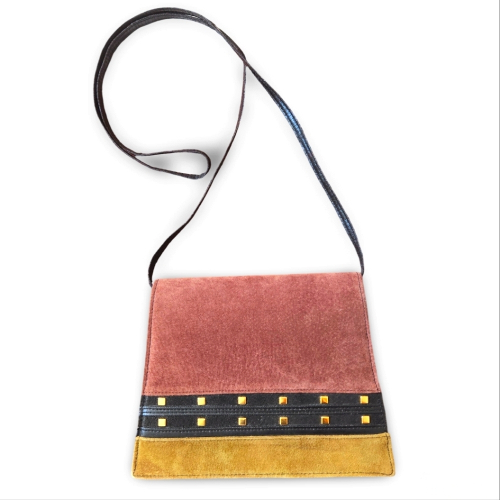 Vintage Brown and Green Suede / Leather Purse